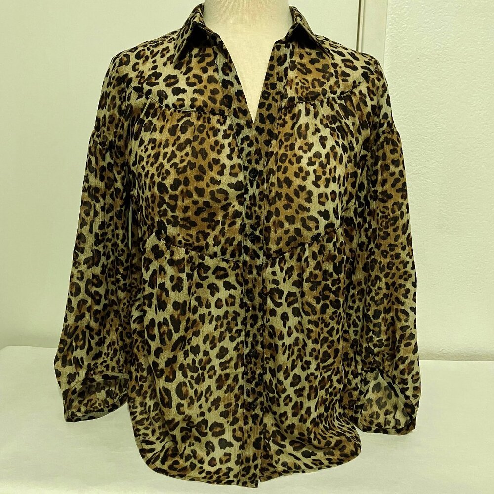 Soaked In Luxury Blouse Leopard Shirt Top Long Sleeve Button Down Animal Print